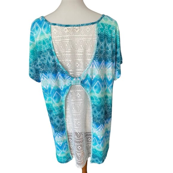 Bobbie Brooks Multicolor Short Sleeve Lace Back Top-Size 2X-NWT - Picture 2 of 2